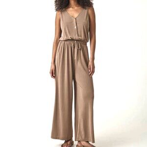 Splendid Giada Sandwash Jumpsuit in Pine Bark Brown Size Large (NWD)